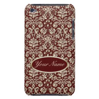 Gold Metal Color Damask Pattern on Maroon iPod Touch Cases