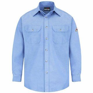 Bulwark Flame Resistant 5.5 oz Cotton/Nylon Excel FR ComforTouch Uniform Shirt with Straight Back Yoke, Topstitched Cuff, Chambray