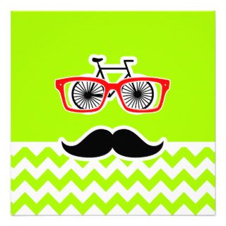 Electric Neon Lime Green Chevron; Funny Hipster Custom Invites