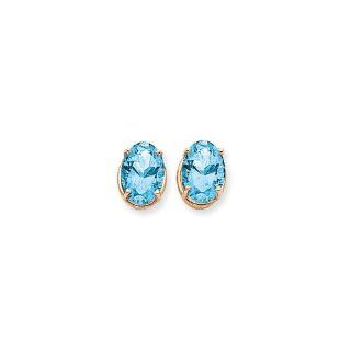 14k 14x10mm Oval Blue Topaz Earrings Jewelry