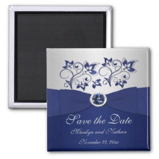 Navy and Silver Floral Wedding Favor Magnet