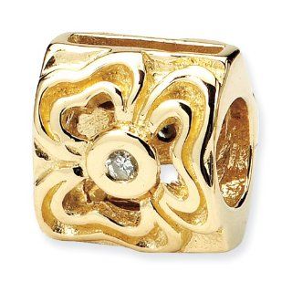 14k & .015ct Diamond Floral Charm Bead Fits Pandora Chamilia Biagi Bracelet Jewelry