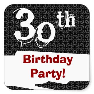 30th Birthday Party Black White Pattern and Red Square Sticker