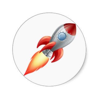 Cartoon rocket space ship round stickers