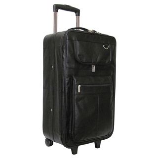 Amerileather Black Leather 26 inch Suitcase with Wheels Amerileather 26" 27" Uprights