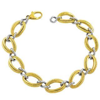 Elegant 14 Karat Yellow White Gold Braided Oval Links Bracelet 7.5 inch Jewelry