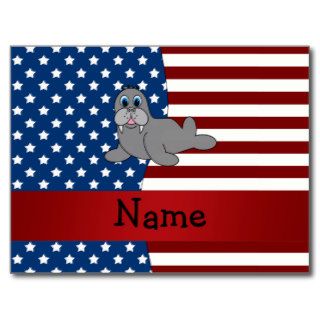 Personalized name Patriotic walrus Post Cards