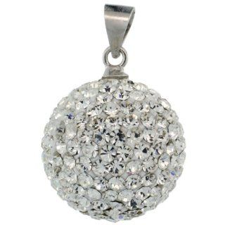 Sterling Silver White Crystal Disco Ball Pendant Charm with 1mm Ball Bead Chain 14 inch Pendant Necklaces Jewelry
