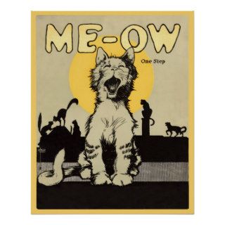 Meow Kitty Cat Cats Vintage Poster Artwork