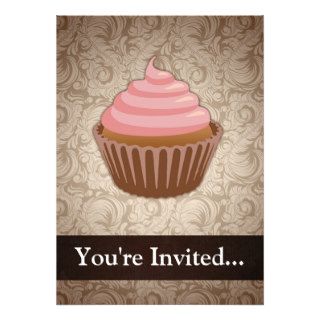 Pink/Brown Cupcake Custom Invitation