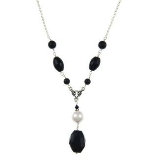 Charming Life Onyx and Crystal Faux Pearl Chunky Necklace Charming Life Gemstone Necklaces