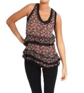 Cecico Sheer Ruffled Racerback Blouse in Black, Small