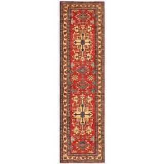 Afghan Hand knotted Kazak Red/ Ivory Wool Rug (2'11 x 10'7) Runner Rugs