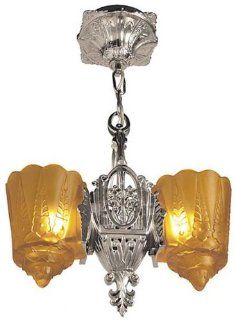 Art Deco Reproduction Slip Shade Sconce Two Light Pendant with Amber Glass   Ceiling Pendant Fixtures  
