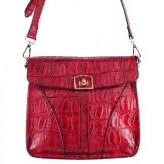 New Arrival Fashion Unique Turn Lock Detailed Animal Print Crocodile Snakeskin Embossed Structured Messanger Bag / Crossbody Bag in Wine Clothing