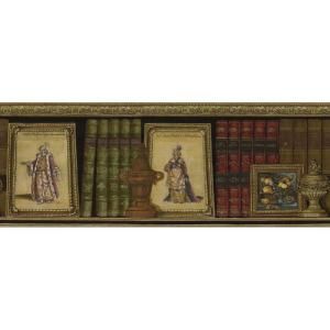 The Wallpaper Company 10.25 in. x 15 ft. Earth Tone Book Shelves Border WC1283173