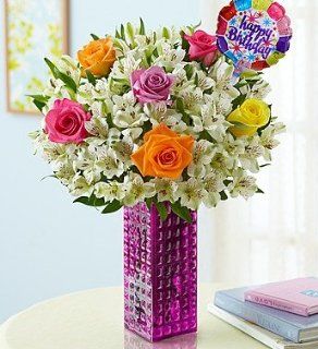 1 800 Flowers   Birthday Rose & Peruvian Lily   with Purple Hobnail Vase Toys & Games