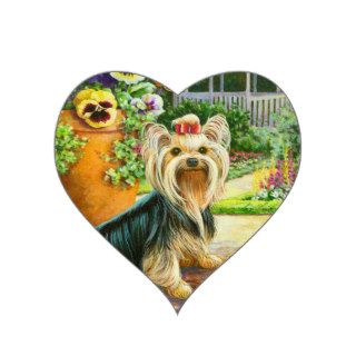 Yorkie with Gazebo and Pansies Heart Sticker