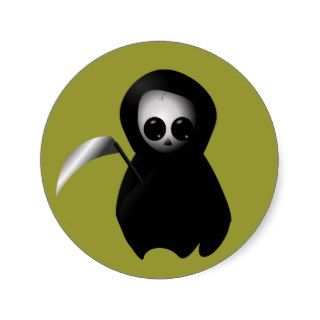 Cute Grim Reaper With Scythe Round Stickers