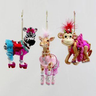 Pack of 6 Diva Dancer Zebra, Monkey and Giraffe Glass Christmas Ornaments 3.5"   Decorative Hanging Ornaments