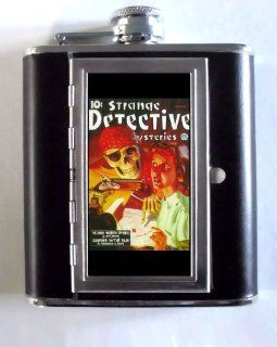 Strange Detective Pirate Skull Whiskey and Beverage Flask, ID Holder, Cigarette Case Holds 5oz Great for the Sports Stadium Alcohol And Spirits Flasks Kitchen & Dining