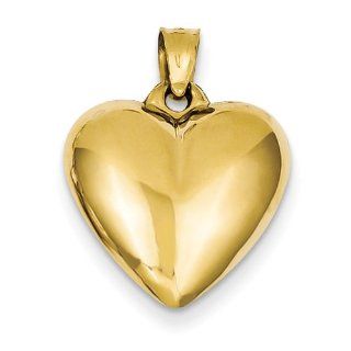14K Yellow Gold Puffed Heart Charm Pendant 24mmx16mm Jewelry