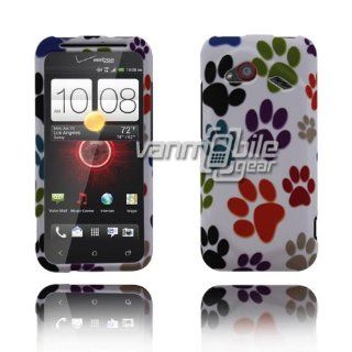 VMG 2 ITEM COMBO For HTC Droid Incredible 4G LTE Design Hard Case Cover   White Multi Colored Rainbow Dog Pawprints Paws Design Hard 2 Pc Plastic Snap On Case + LCD Clear Screen Saver Protector [by VANMOBILEGEAR] Cell Phones & Accessories