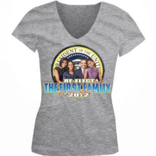 Re Elect Obama The First Family Juniors V Neck T shirt, Obama First Family 4 More Years Junior's V neck Tee Clothing
