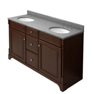 KraftMaid 60 in. Double Basin Vanity in Autumn Blush with Natural Quartz Vanity Top in Silver Strand and White Double Sink VS60213S7.CIR.7118PN