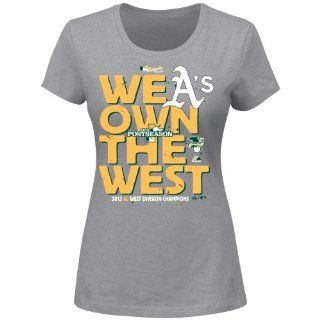 Oakland As T Shirts  Majestic Oakland Athletics 2013 AL West Division Champions Ladies Clubhouse Locker Room T Shirt   Gray  Sports Fan Apparel  Sports & Outdoors