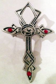 Metal Pewter Lapel Pin   Eye of Ra Celtic / Egyptian Cross w/ Red Crystal Novelty Buttons And Pins Clothing