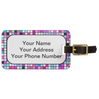 Black, White And Pastels Square Tiles Pattern Bag Tags