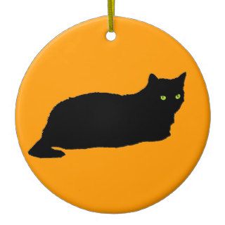 Black Cat on Orange Christmas Tree Ornaments
