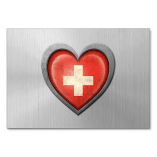 Swiss Heart Flag Stainless Steel Effect Table Card
