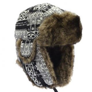 Classic Fairisle Fur Trapper Earflap Hat, Black/White