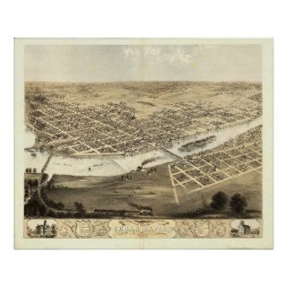 Cedar Rapids Iowa 1868 Antique Panoramic Map Poster