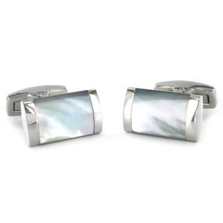 Crucible Stainless Steel White Mother of Pearl Inlay Rectangular Cuff Links West Coast Jewelry Cuff Links