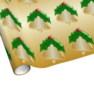 Christmas Bell With Holly Wrapping Paper