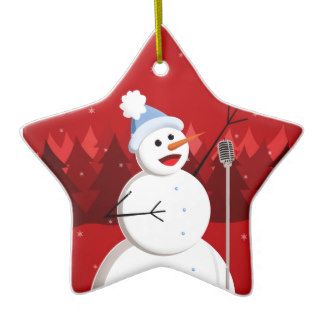 Happy Singing Snowman Christmas Custom Text Star Ornaments