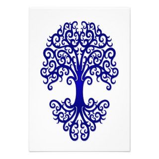 Tribal Tree of Life Blue on White Announcements