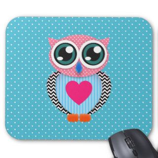 Cute Colorful Pink Polka Dots Funny Owl Mouse Pad