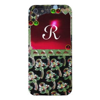 BLACK GREEN RED ART NOUVEAU GEMSTONE MONOGRAM Ruby Covers For iPhone 5