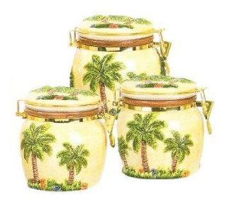 PALM TREE AIRTIGHT 3 Canisters Set 3 D *NEW*   Food Storage Containers