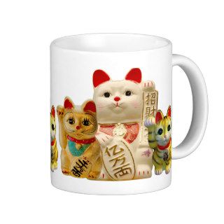 Lucky Cat Japanese Good Luck Waving Cats Group Coffee Mugs