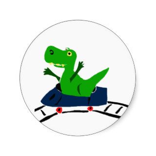 XX  Funny T rex Dinosaur on Roller Coaster Art Round Sticker