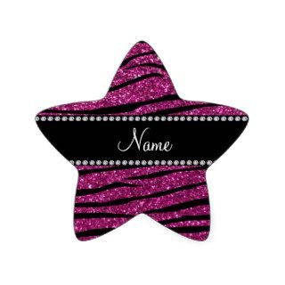 Personalize name pink glitter zebra stripes star sticker