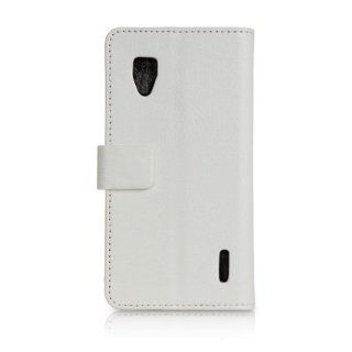 White Textured Leather Wallet Case Cover With Cc Slots For Lg Optimus G E973 Cell Phones & Accessories