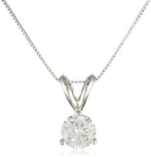 14k White Gold Round Cut Basket Setting 3 Prong Diamond Solitaire Pendant (1/2 ct, I J Color, I1 I2 Clarity), 18" Pendant Necklaces Jewelry