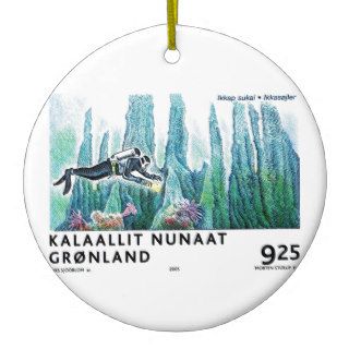 2005 Greenland Scuba Diver Postage Stamp Christmas Ornament