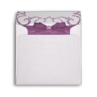 Pink Pastel & Diamond Swirls Bow & Ribbon Wedding Envelopes